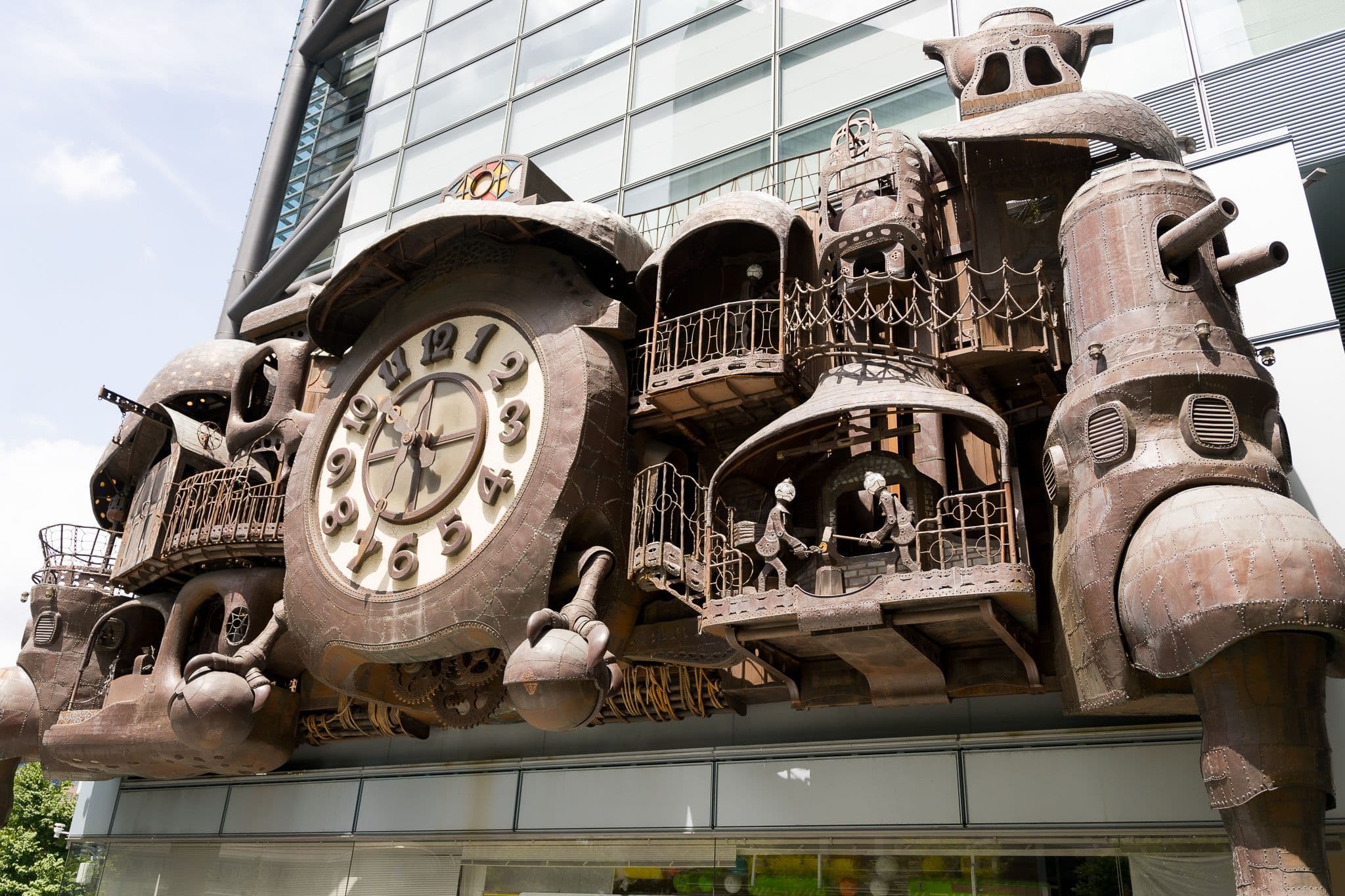 A quirky clock, ornately designed by beloved film director Hayao Miyazaki